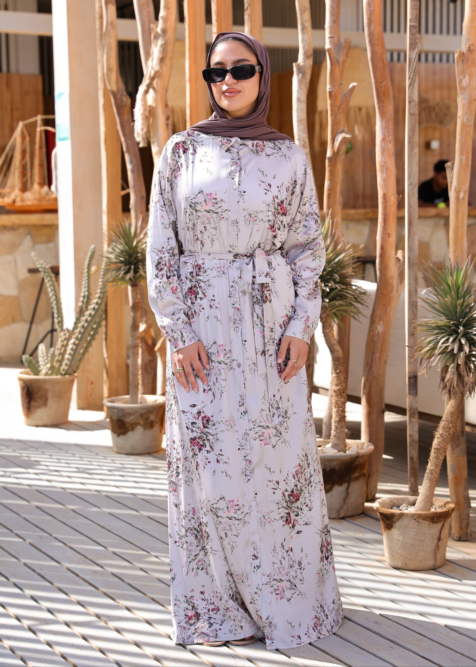Folral Satin Dress - Rose