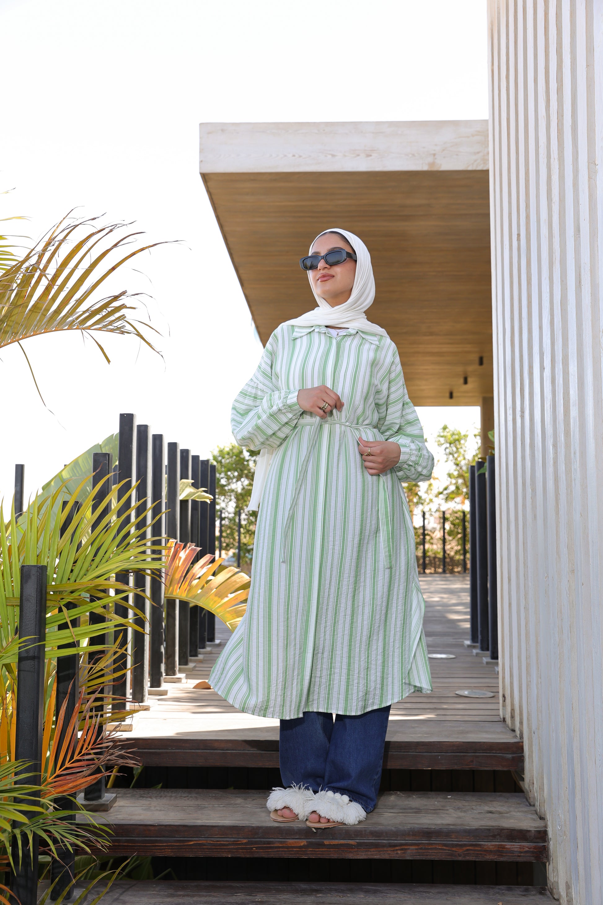 Striped Puffed Shirt - Green