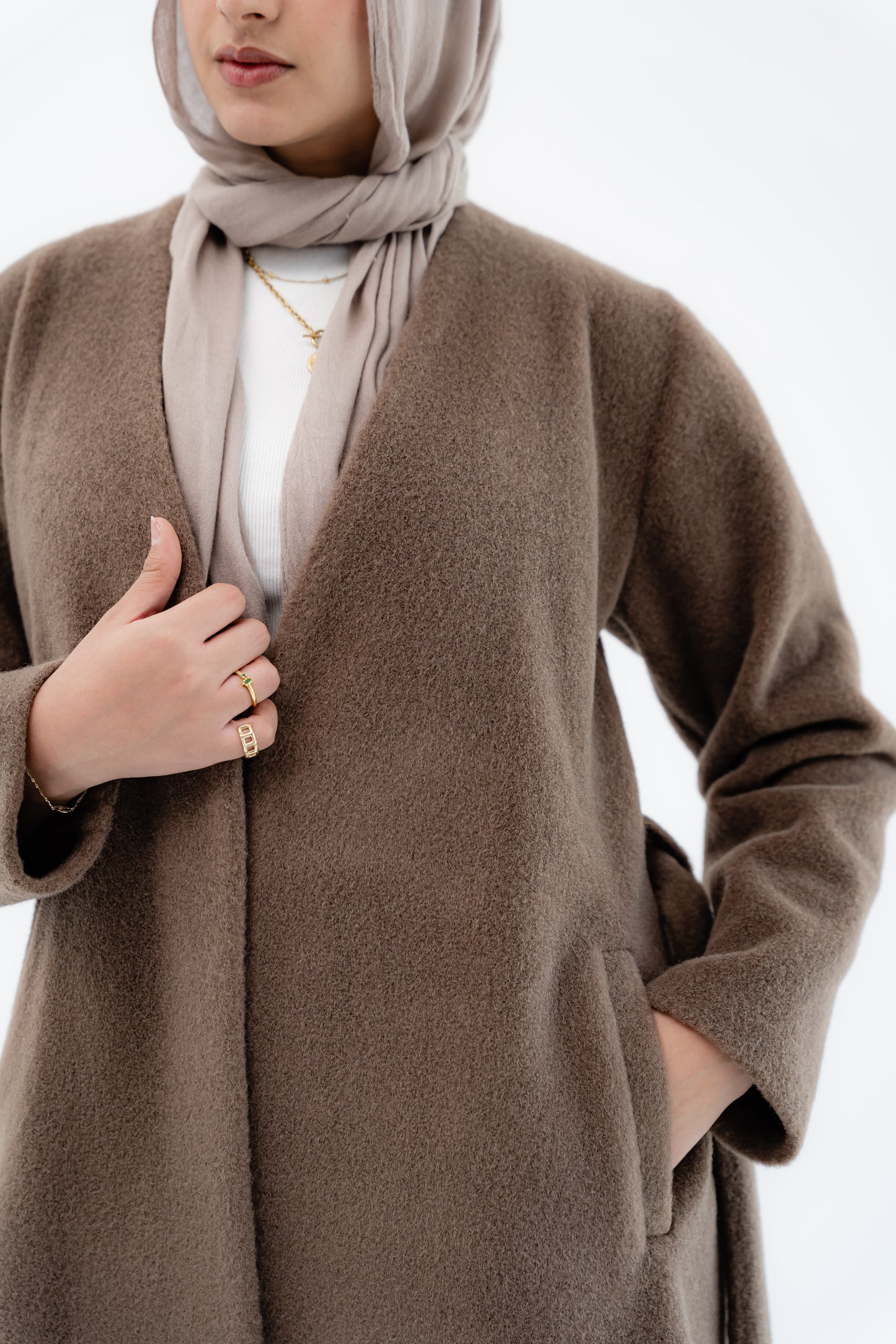 Straight-Cut Long Coat -Coffe