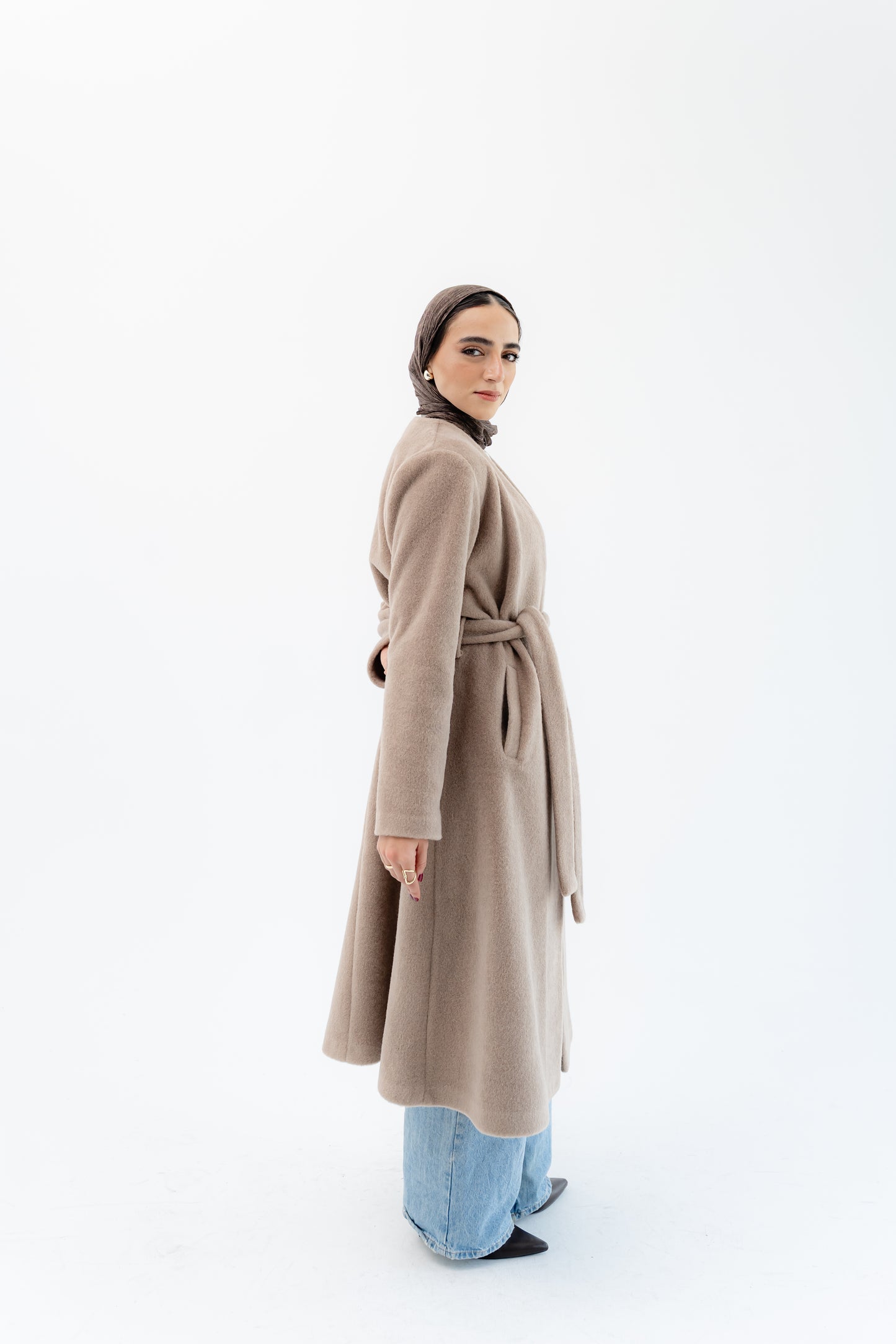 Straight-Cut Long Coat -Beige