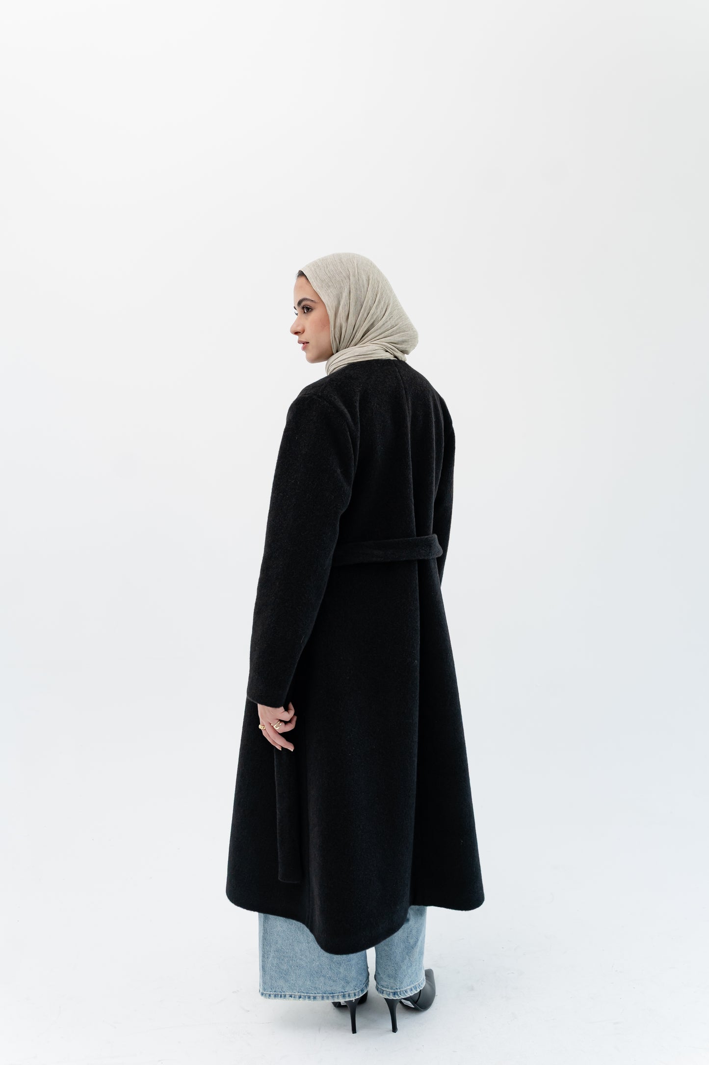 Straight-Cut Long Coat -Black