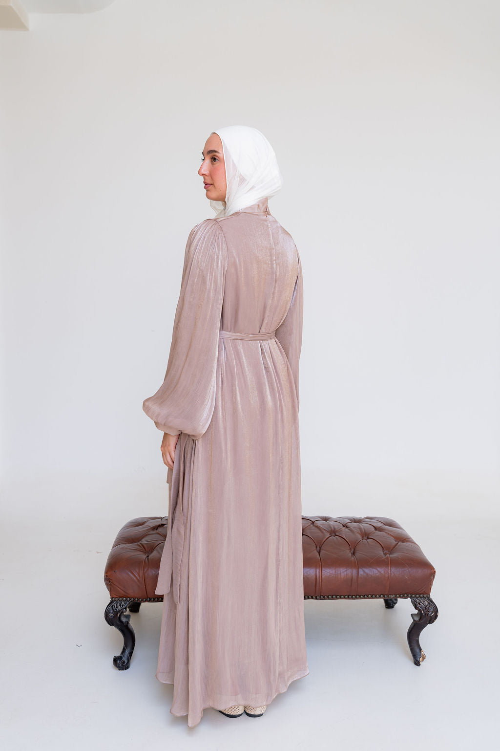 Shimmer Crinkled Satin Dress-Coffe