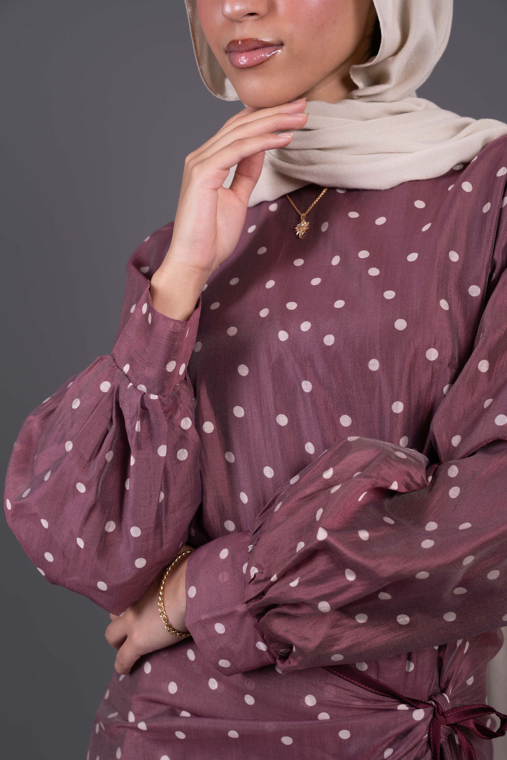 Polka Dots Wrap Dress -Burghundy