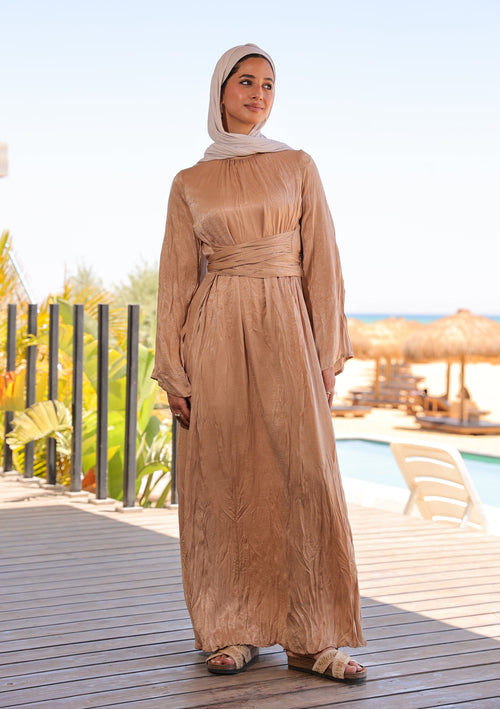 Crunchy Satin Dress - Beige