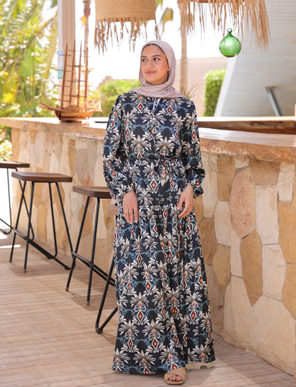 فستان ساتان منسدل - أسود 