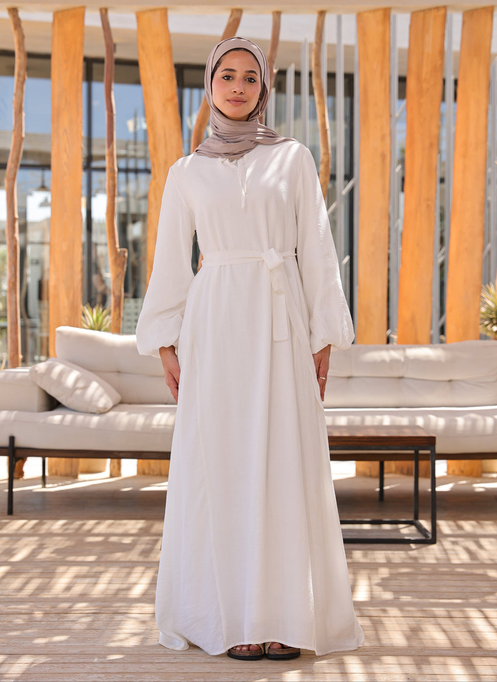 Side Ruffles Dress - White