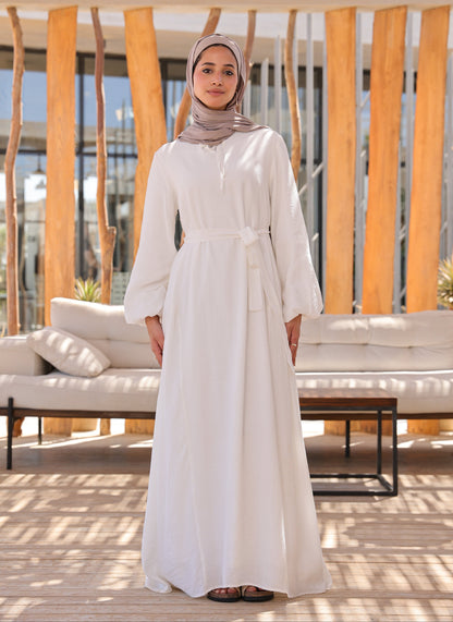 Side Ruffles Dress - White