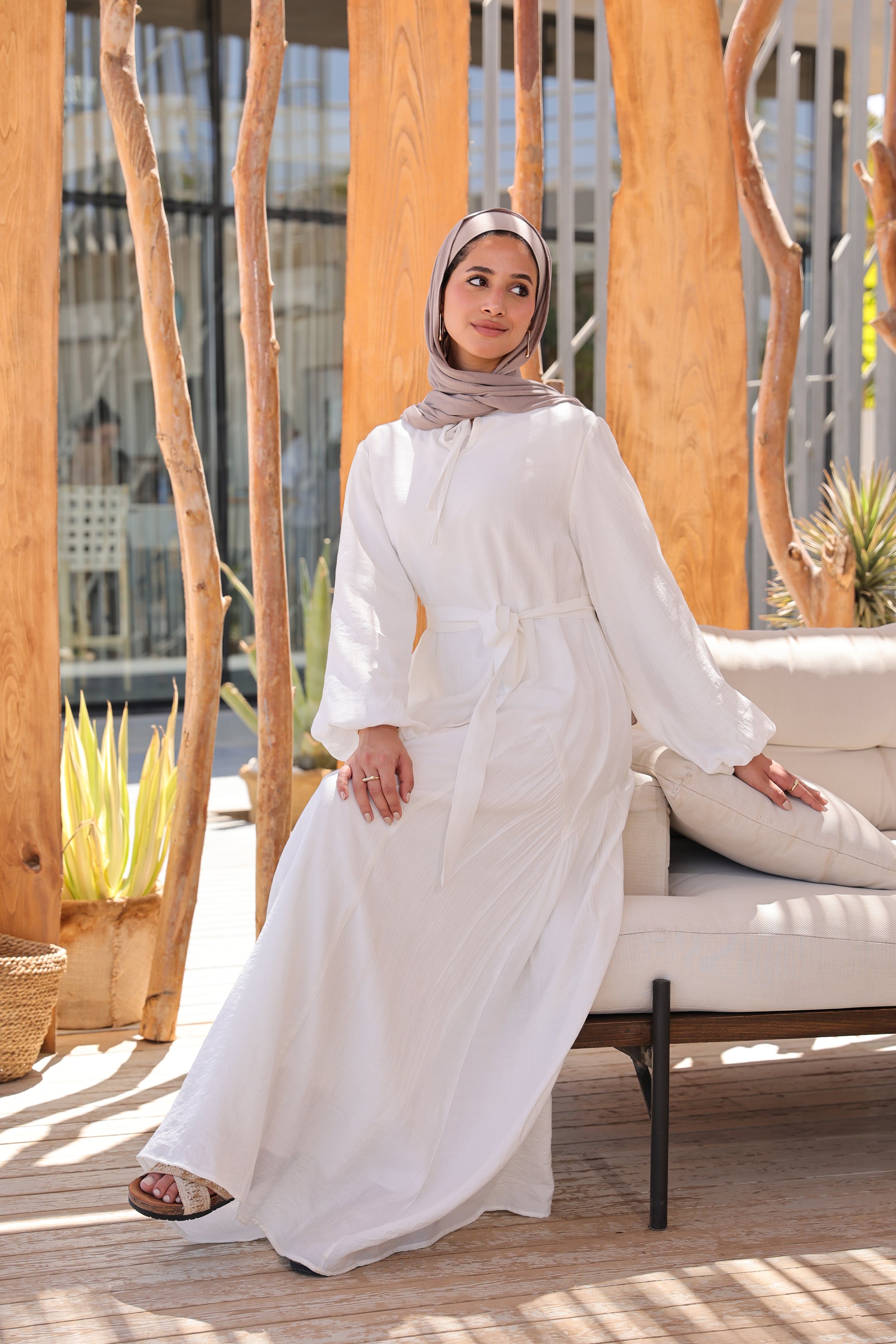 Side Ruffles Dress - White