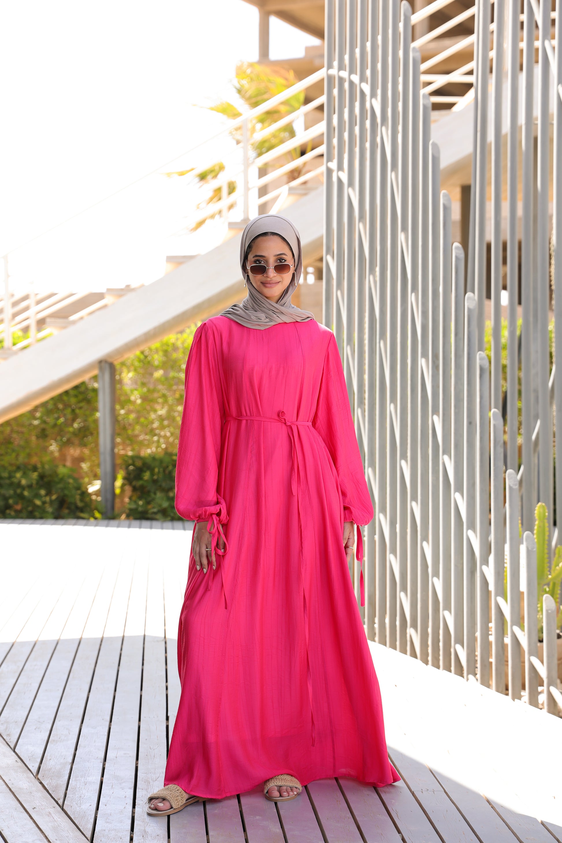 Loose Fit Front Detail Dress - Fushia