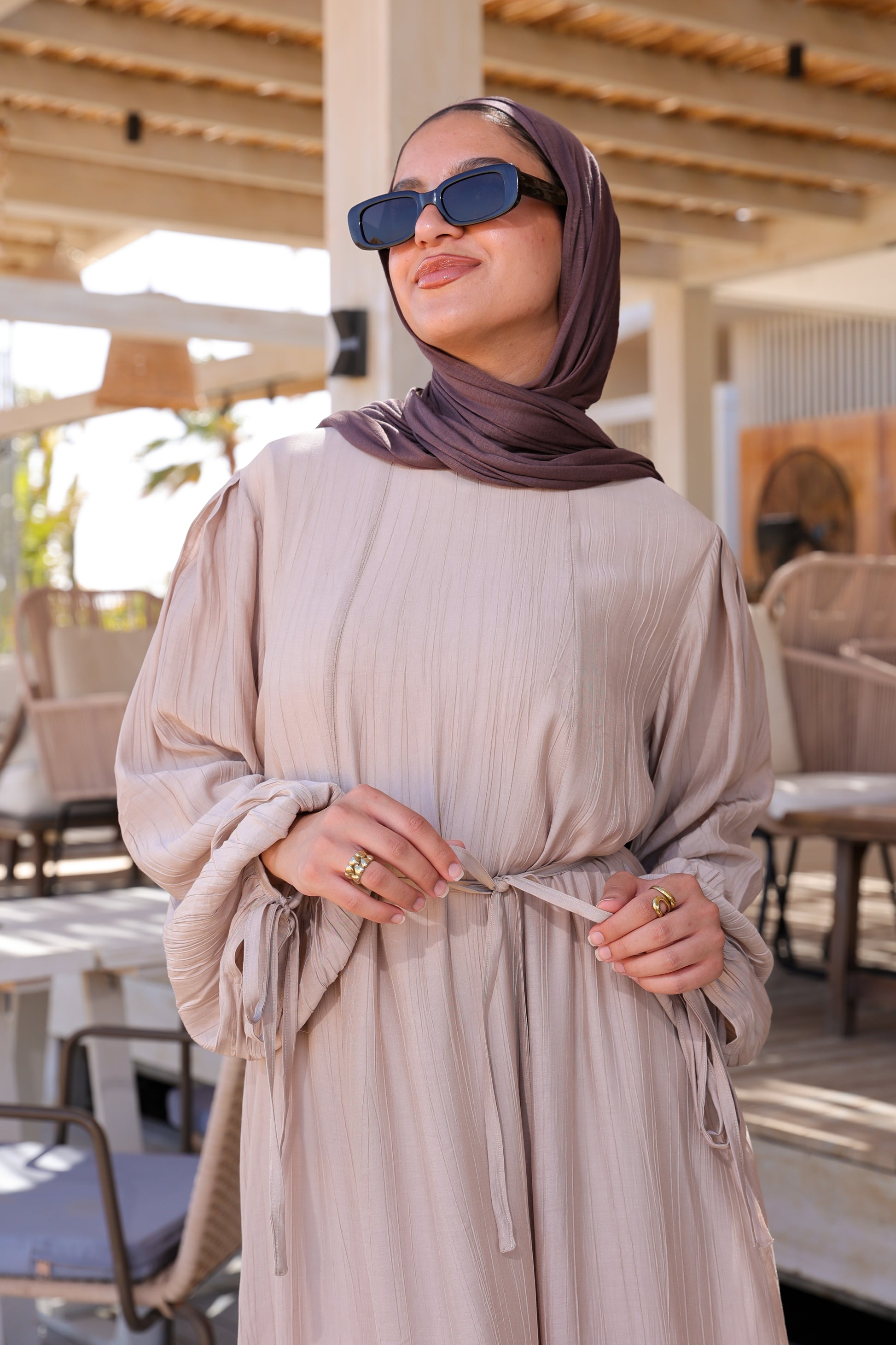 Loose Fit Front Detail Dress - Beige
