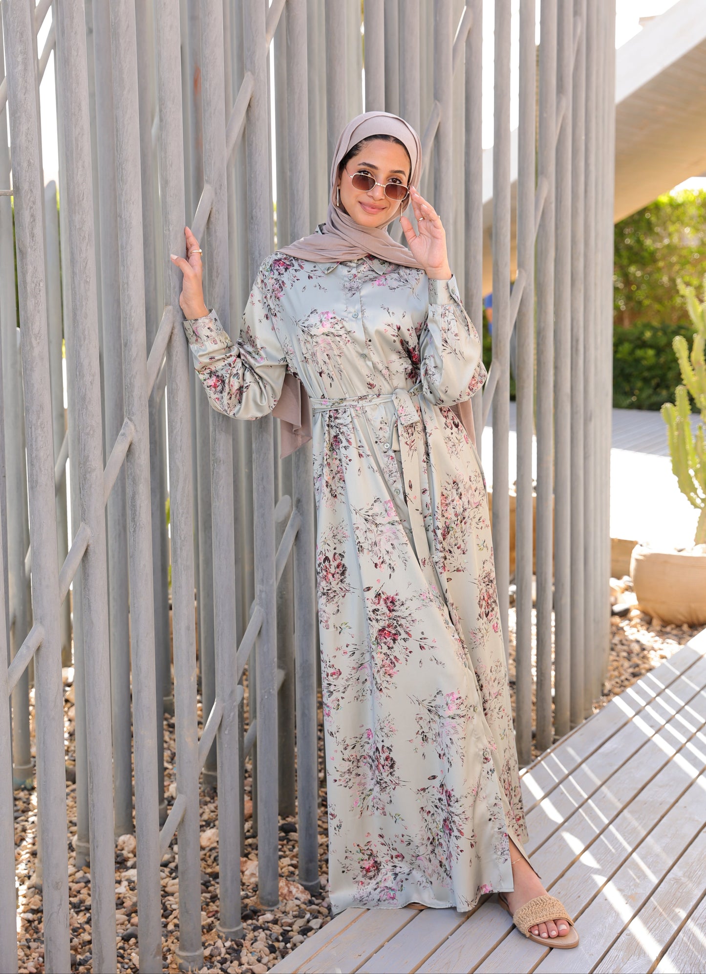 Floral Satin Dress - Mint