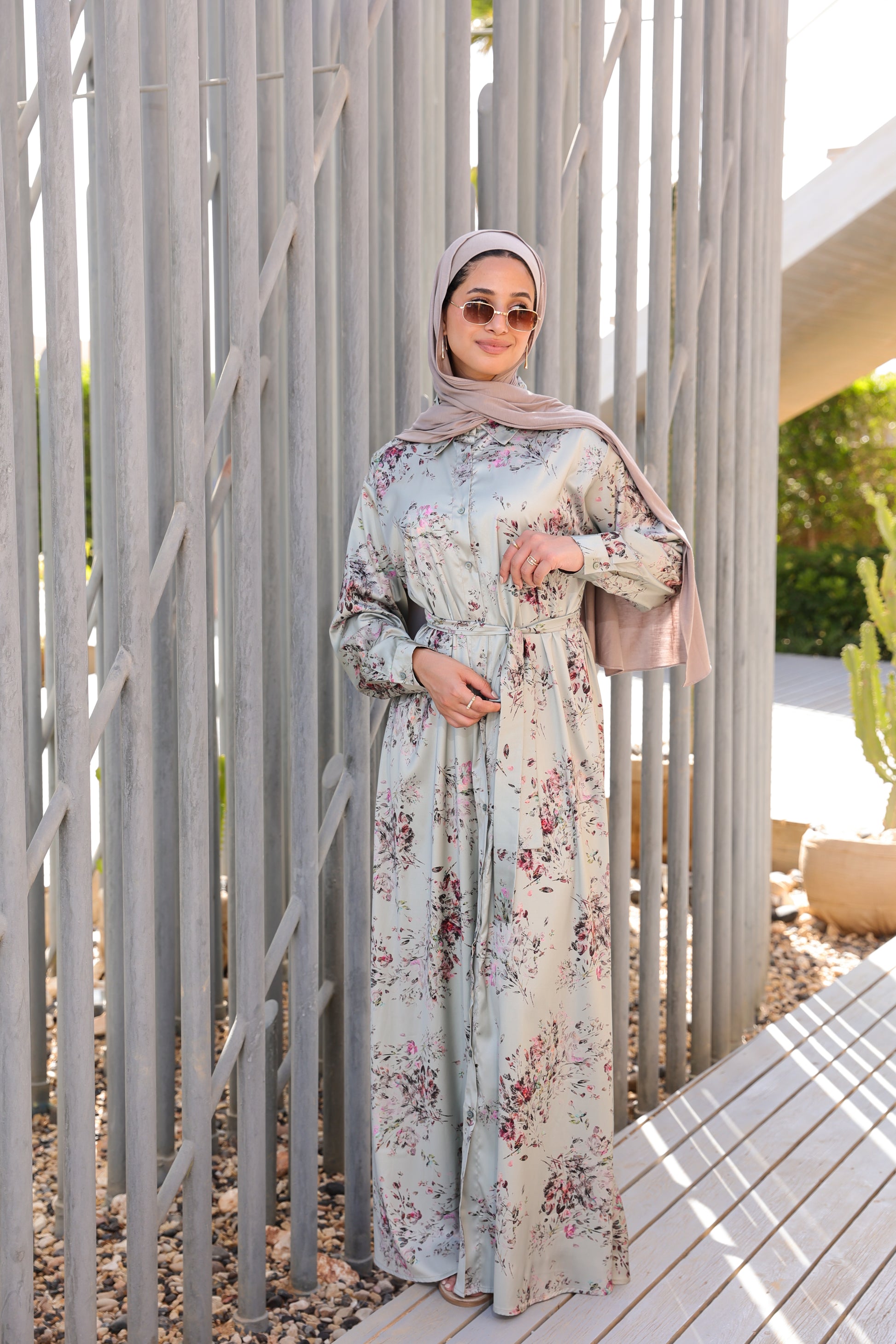 Folral Satin Dress - Mint
