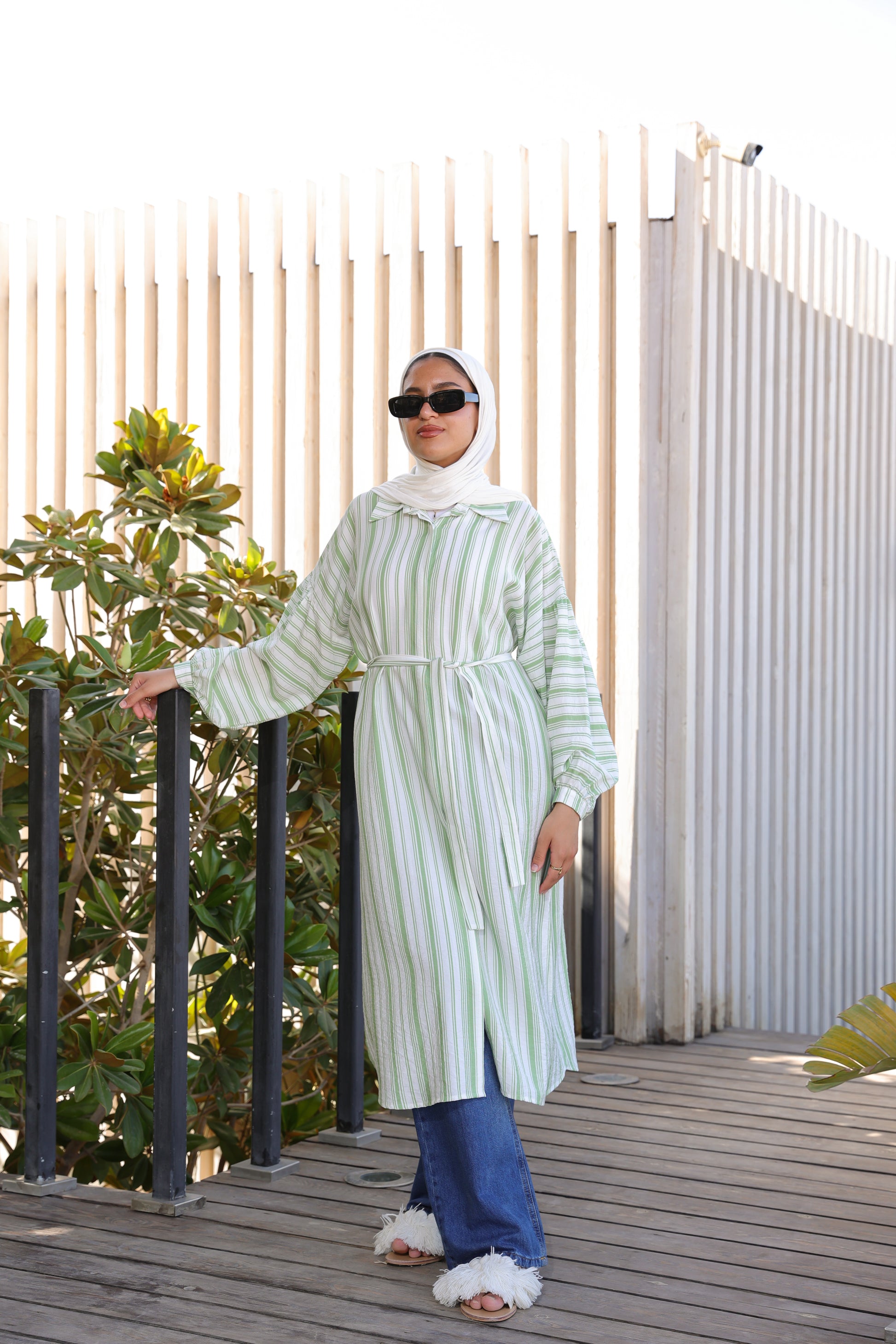 Striped Puffed Shirt - Green
