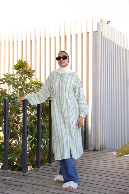 Striped Puffed Shirt - Green