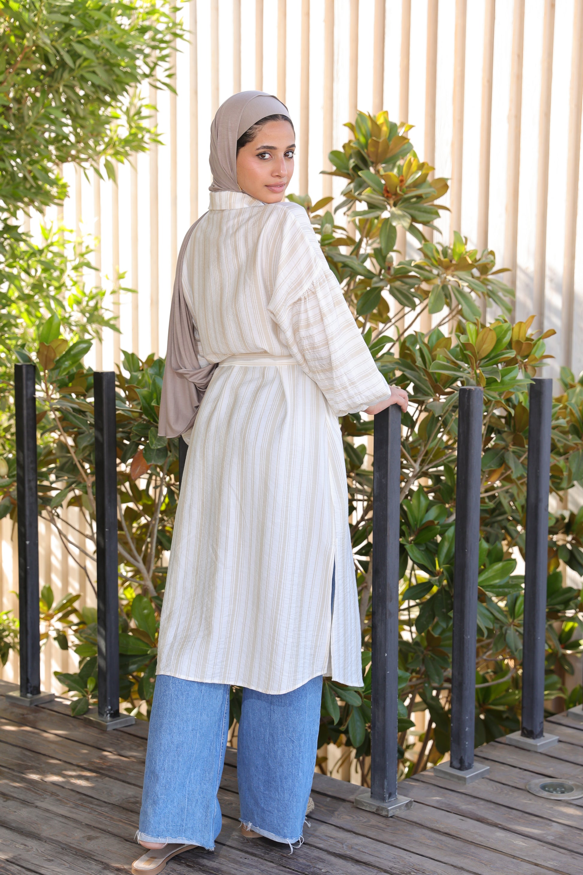 Striped Puffed Shirt - Beige