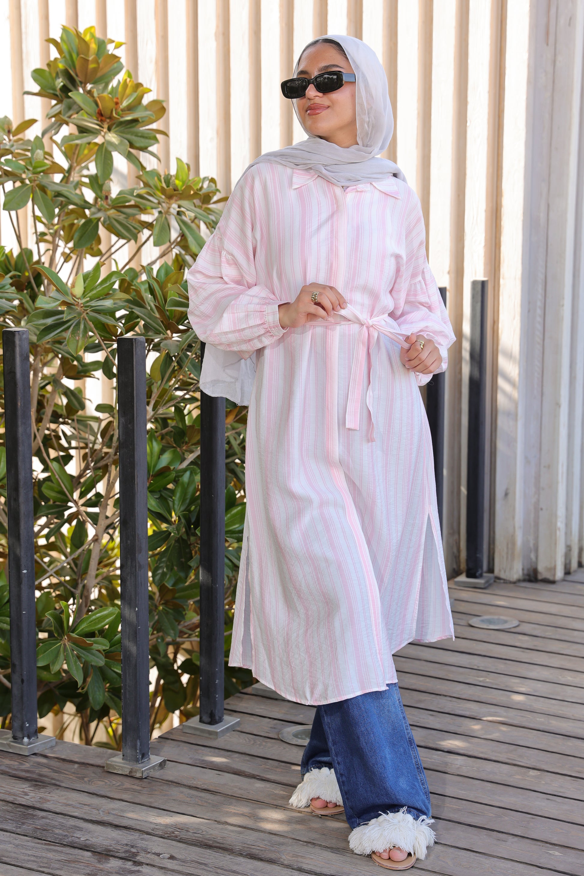 Striped Puffed Shirt - Pink