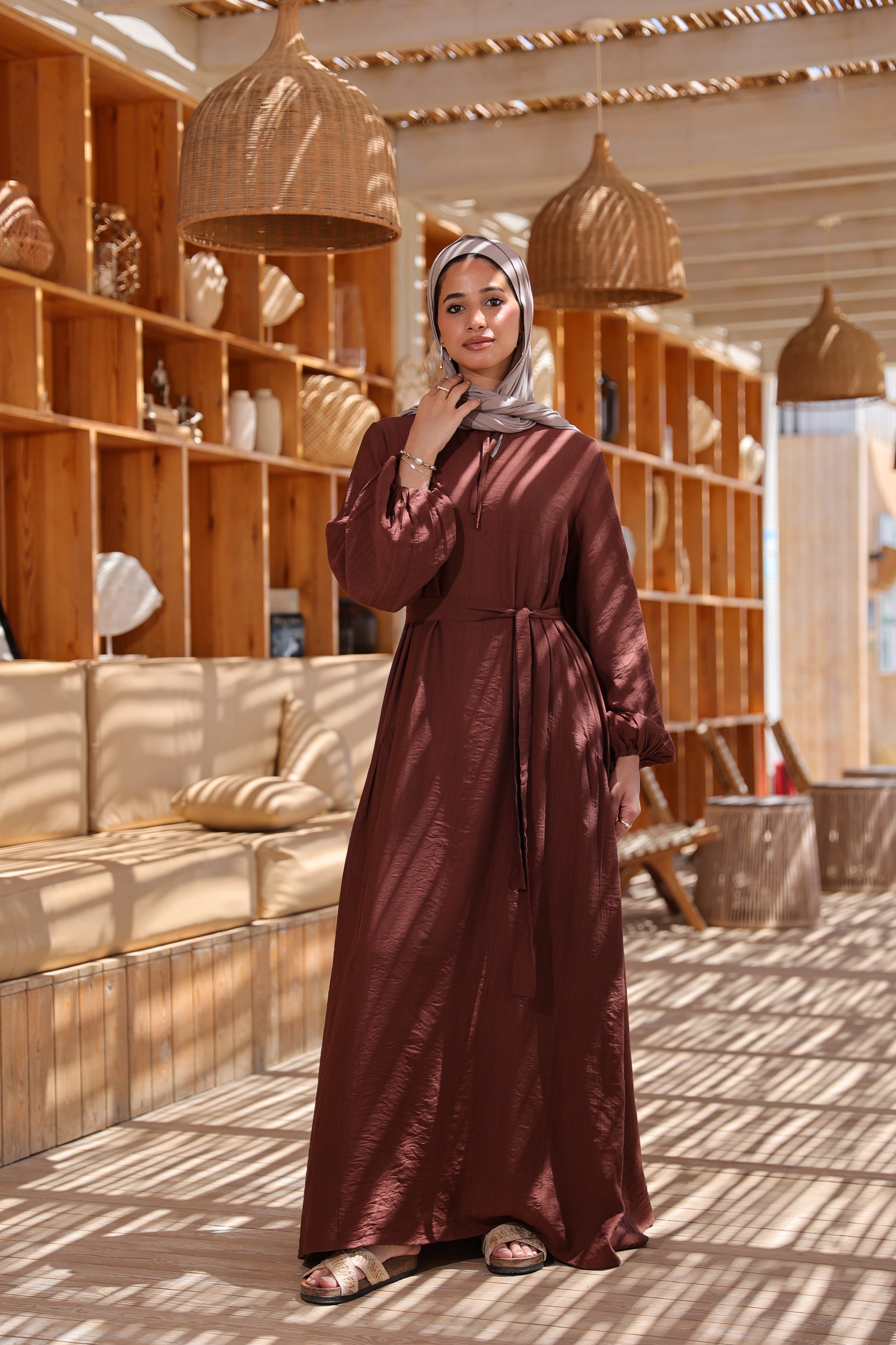Side Ruffles Dress - Brown