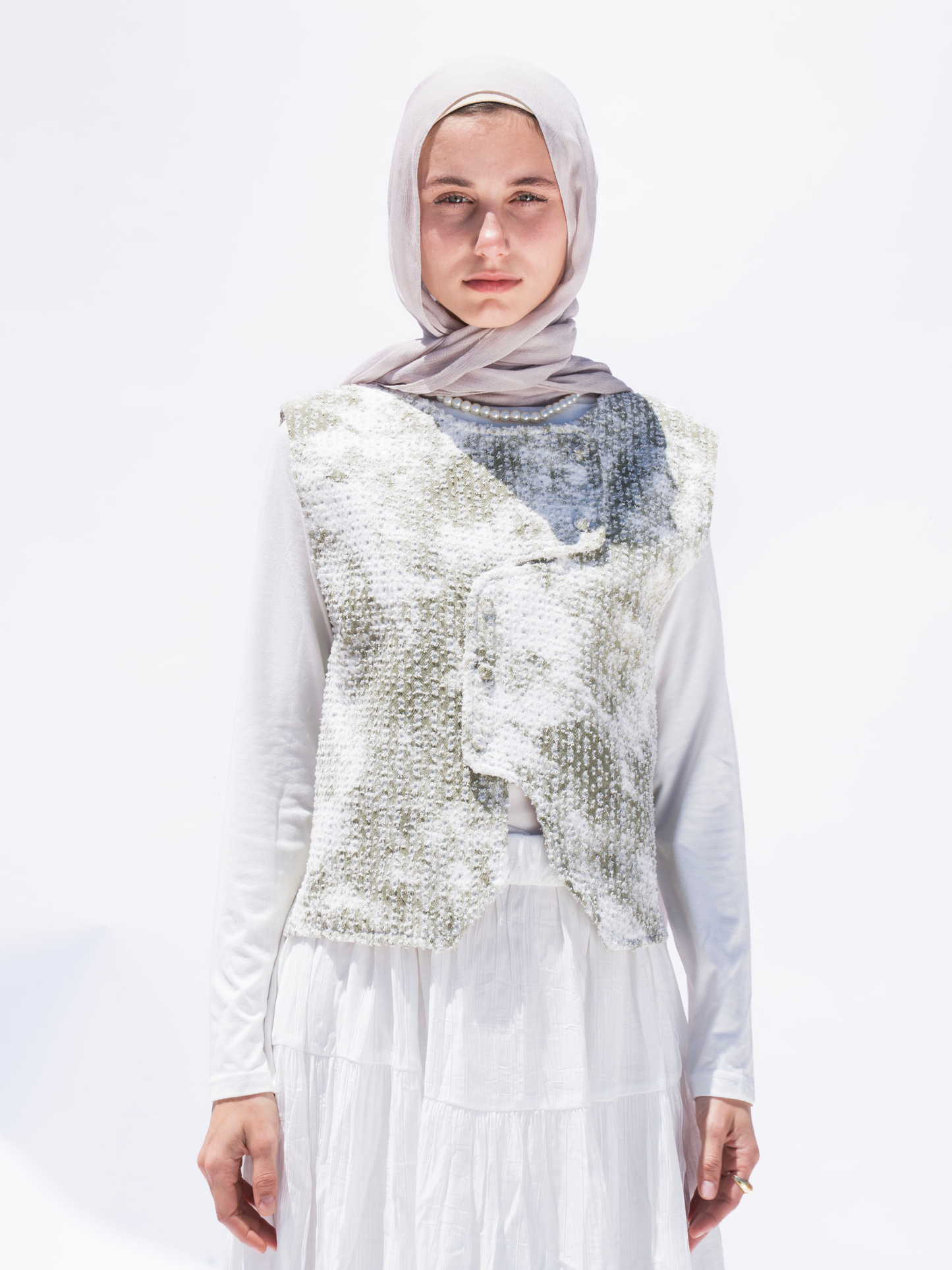 Cloud Tweed Vest-Olive