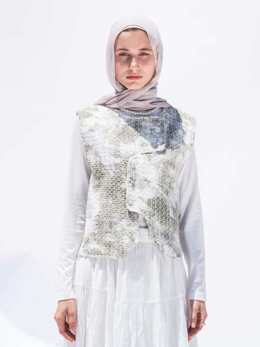 Cloud Tweed Vest-Olive