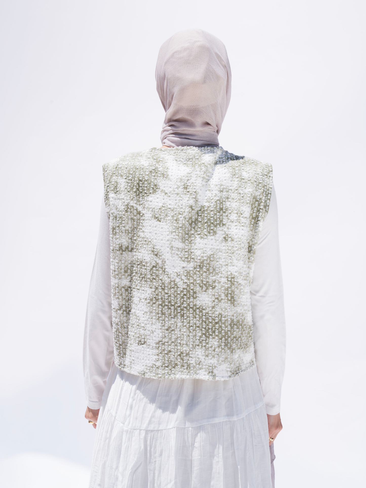 Cloud Tweed Vest-Olive