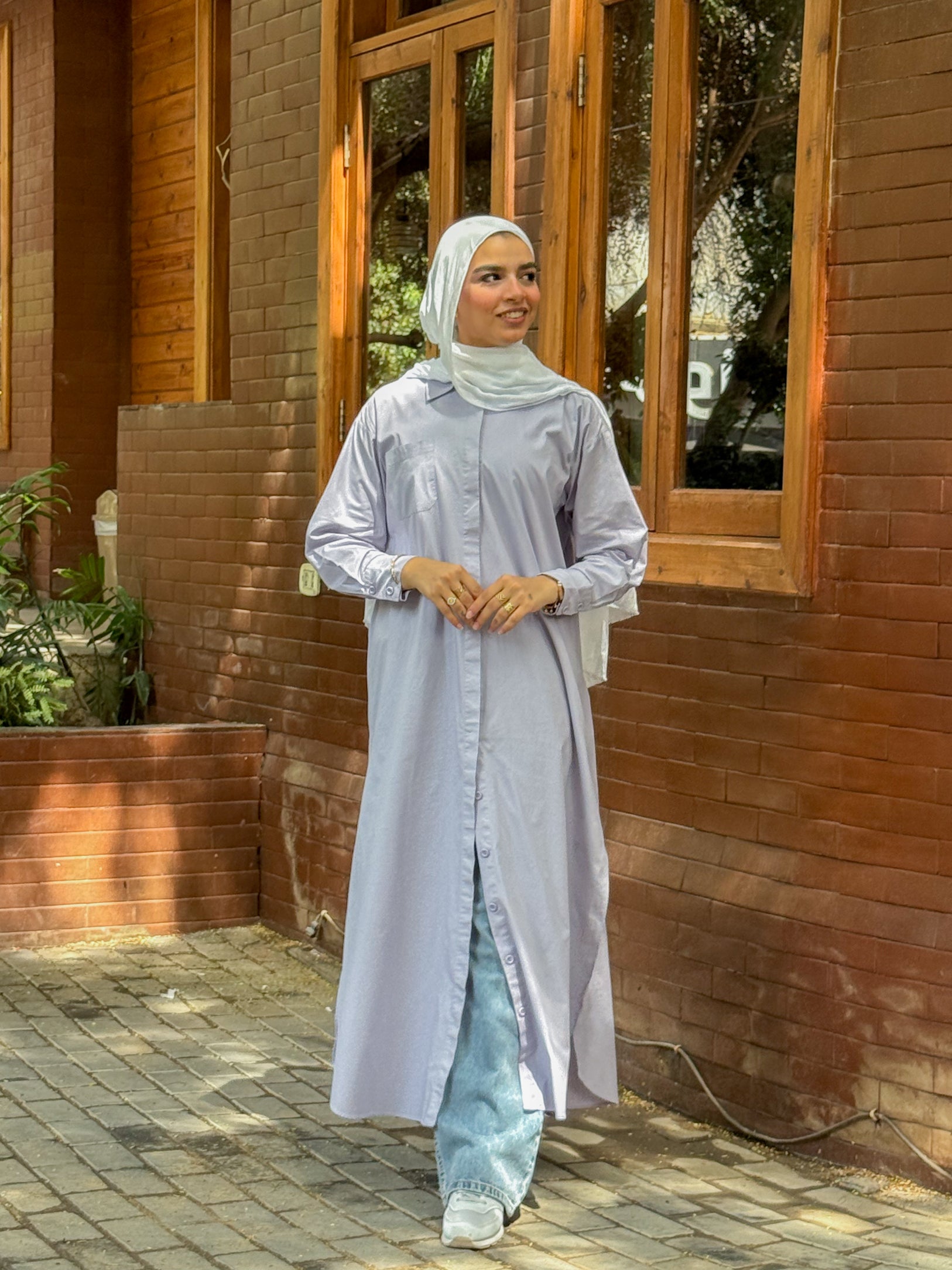Front-Button Pleated Set- White