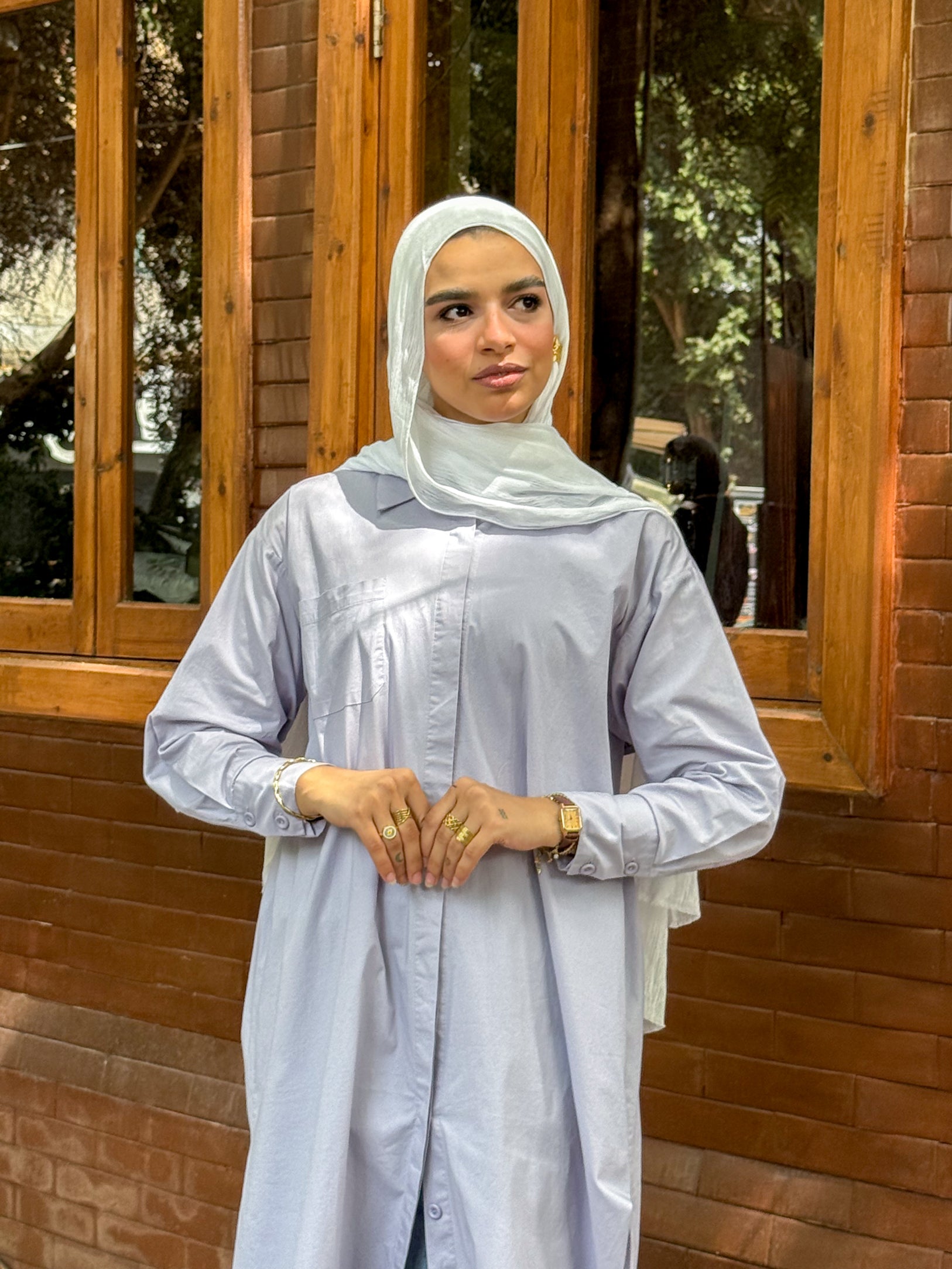 Front-Button Pleated Set- White