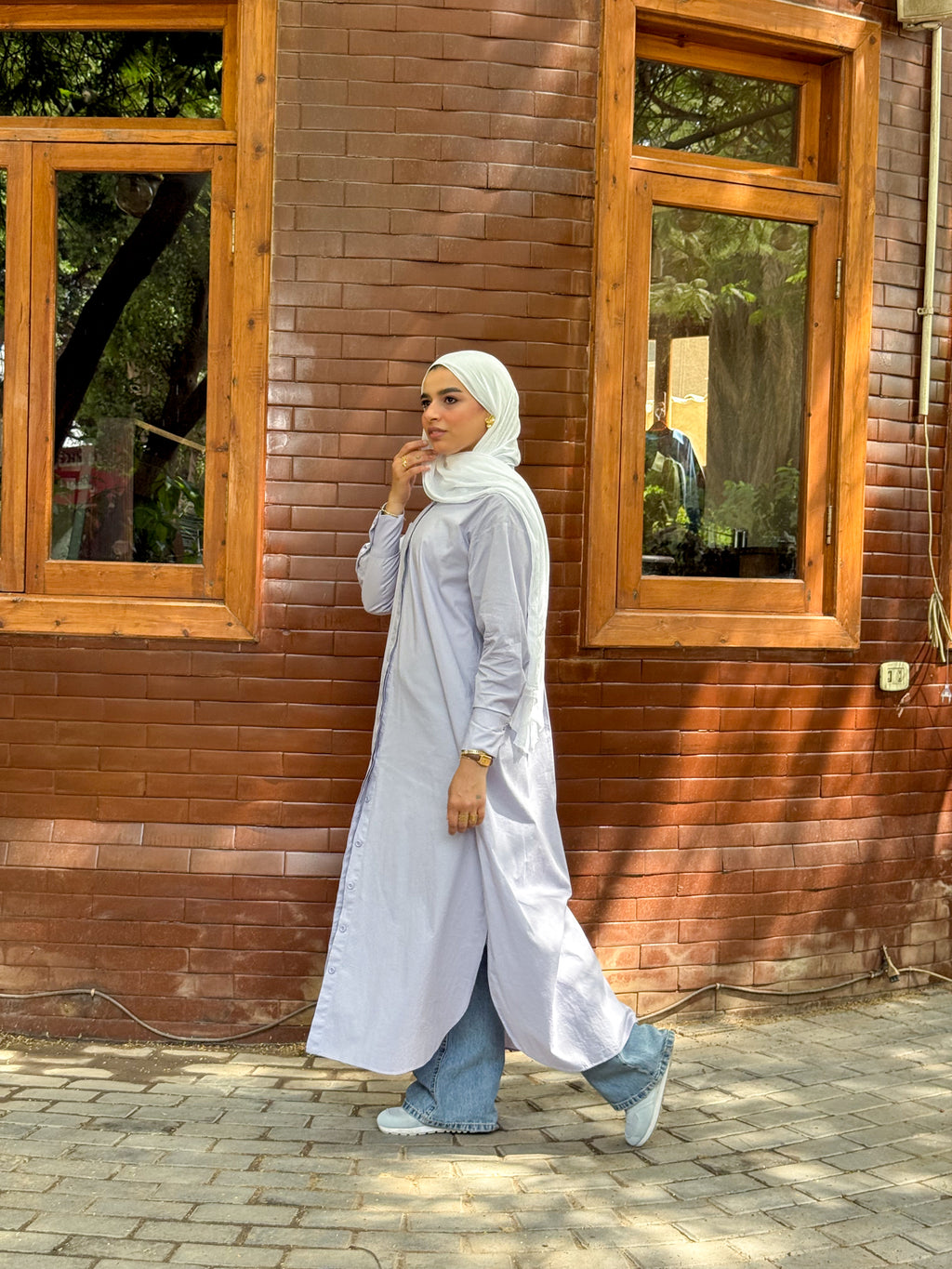 Front-Button Pleated Set- White