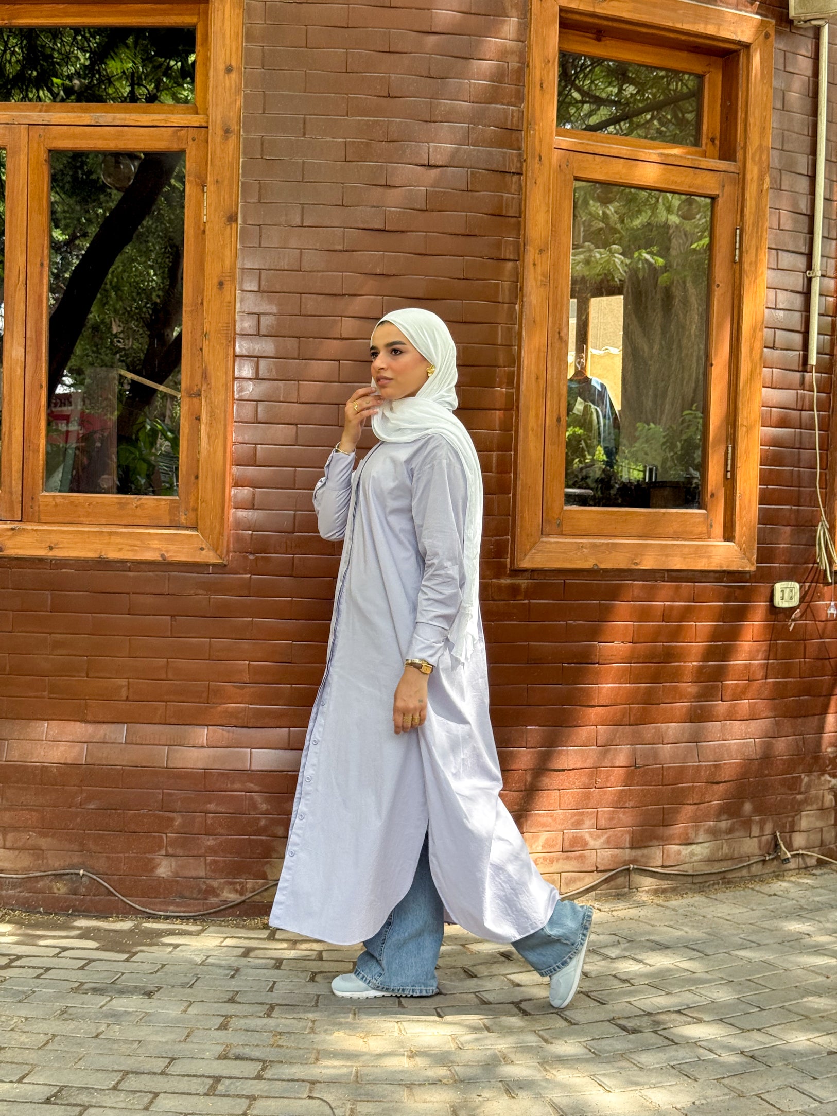 Front-Button Pleated Set- White