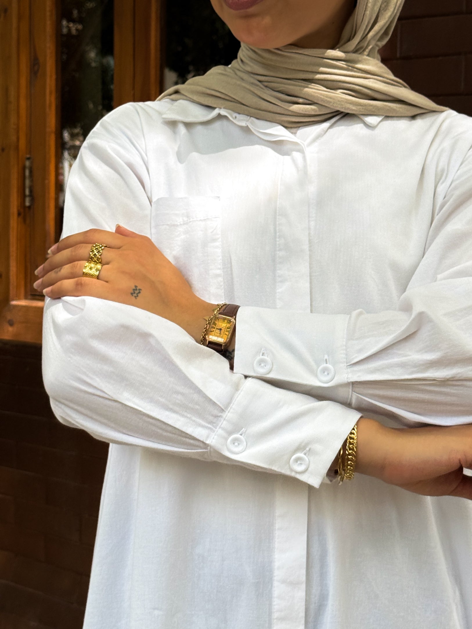 side-slit long shirt- White