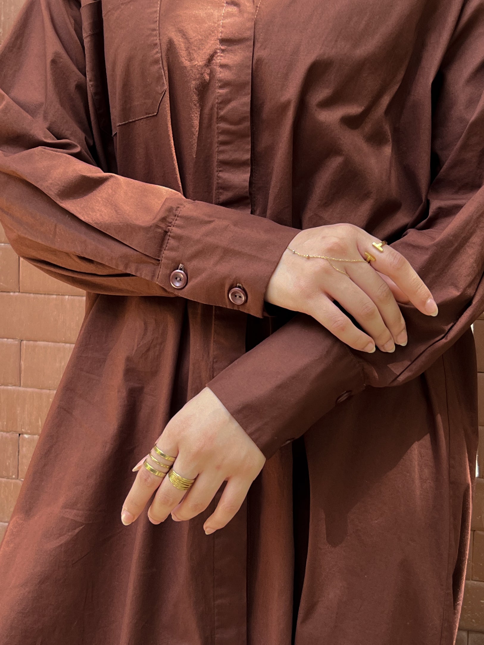 Side-Slit Long Shirt- Brown