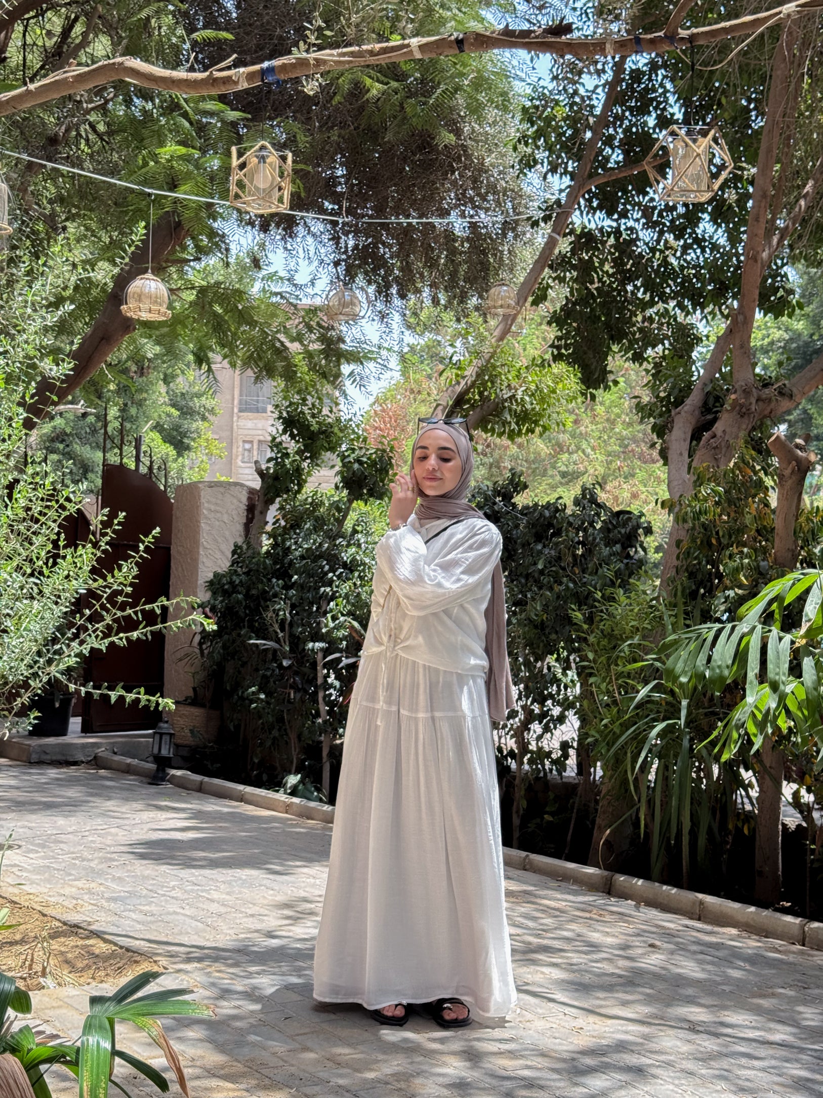 Front-Button Pleated Set- White