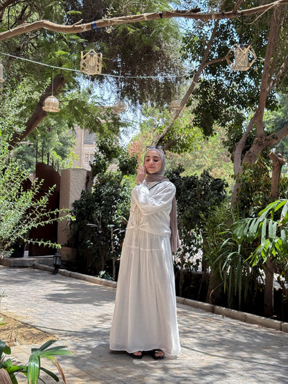 Front-Button Pleated Set- White
