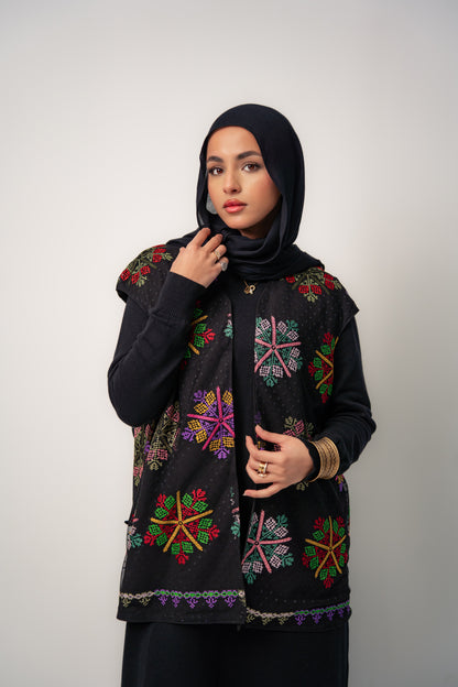 Embroidered Geometry Vest-Black