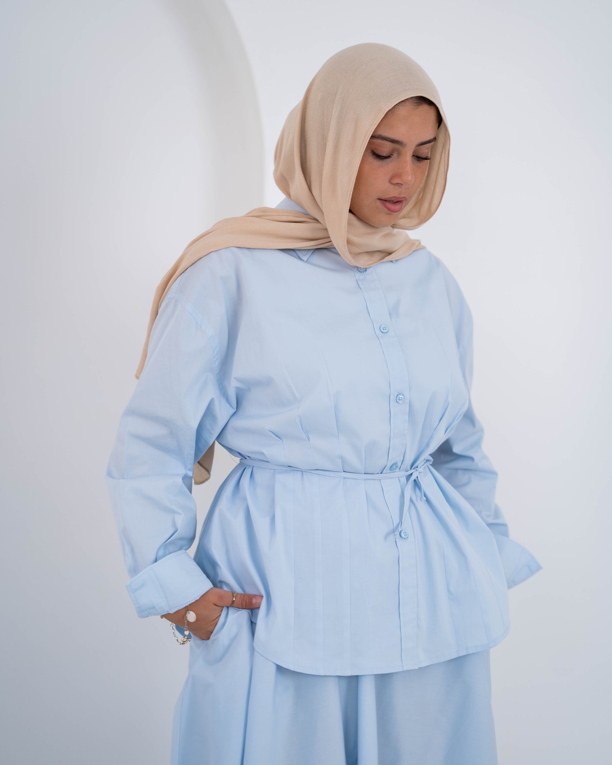 Pleated Detail Shirt -Baby Blue