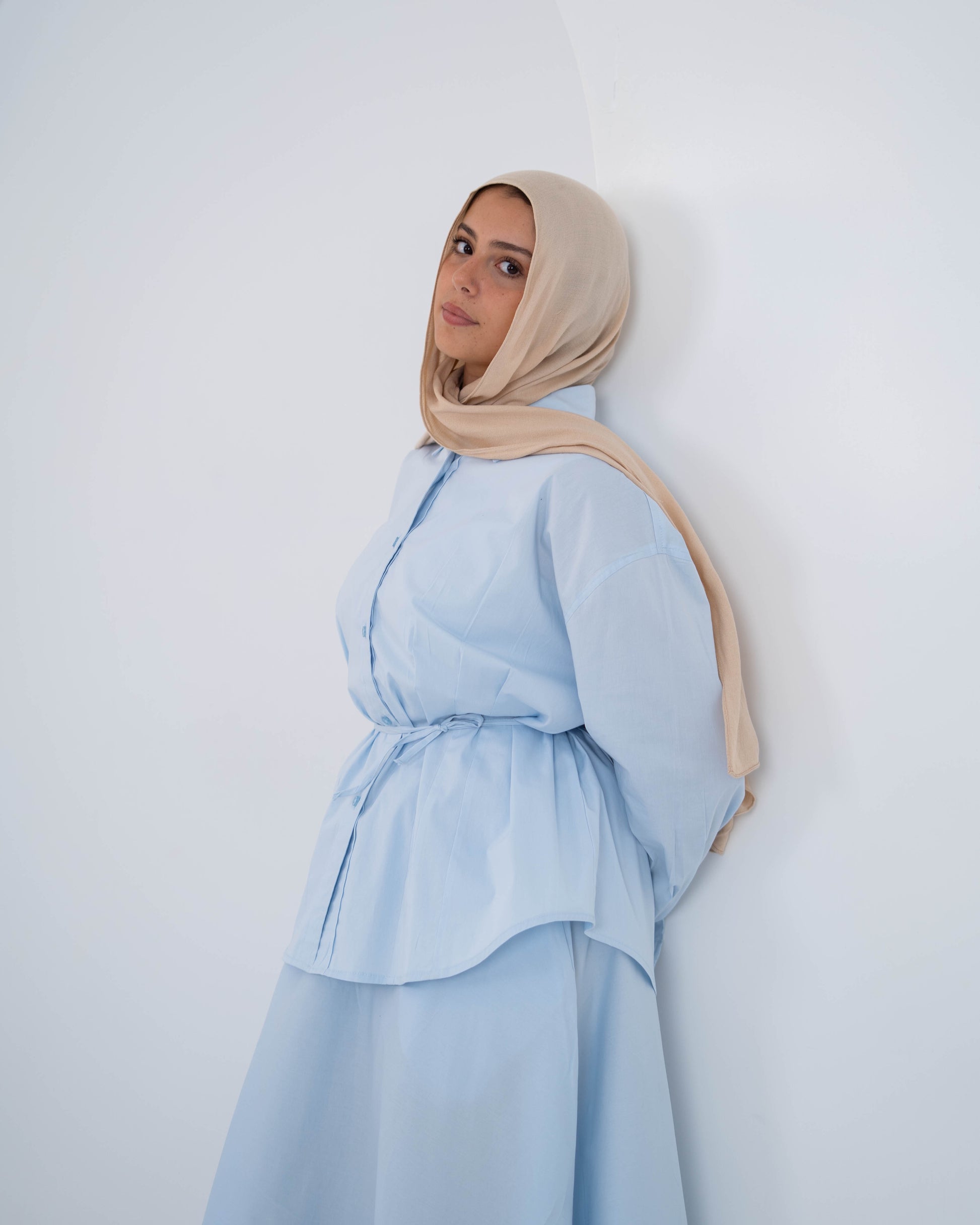 Pleated Detail Shirt -Baby Blue