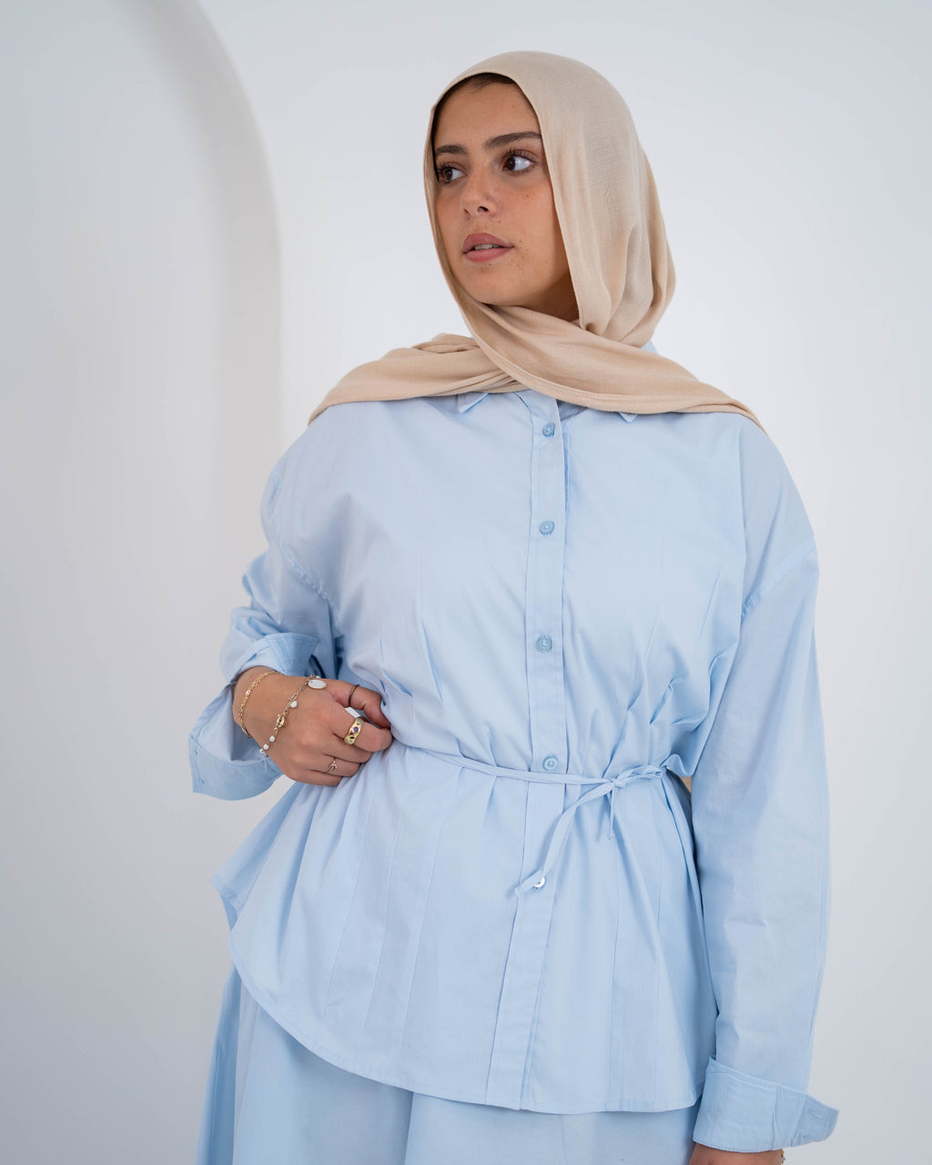 Pleated Detail Shirt -Baby Blue
