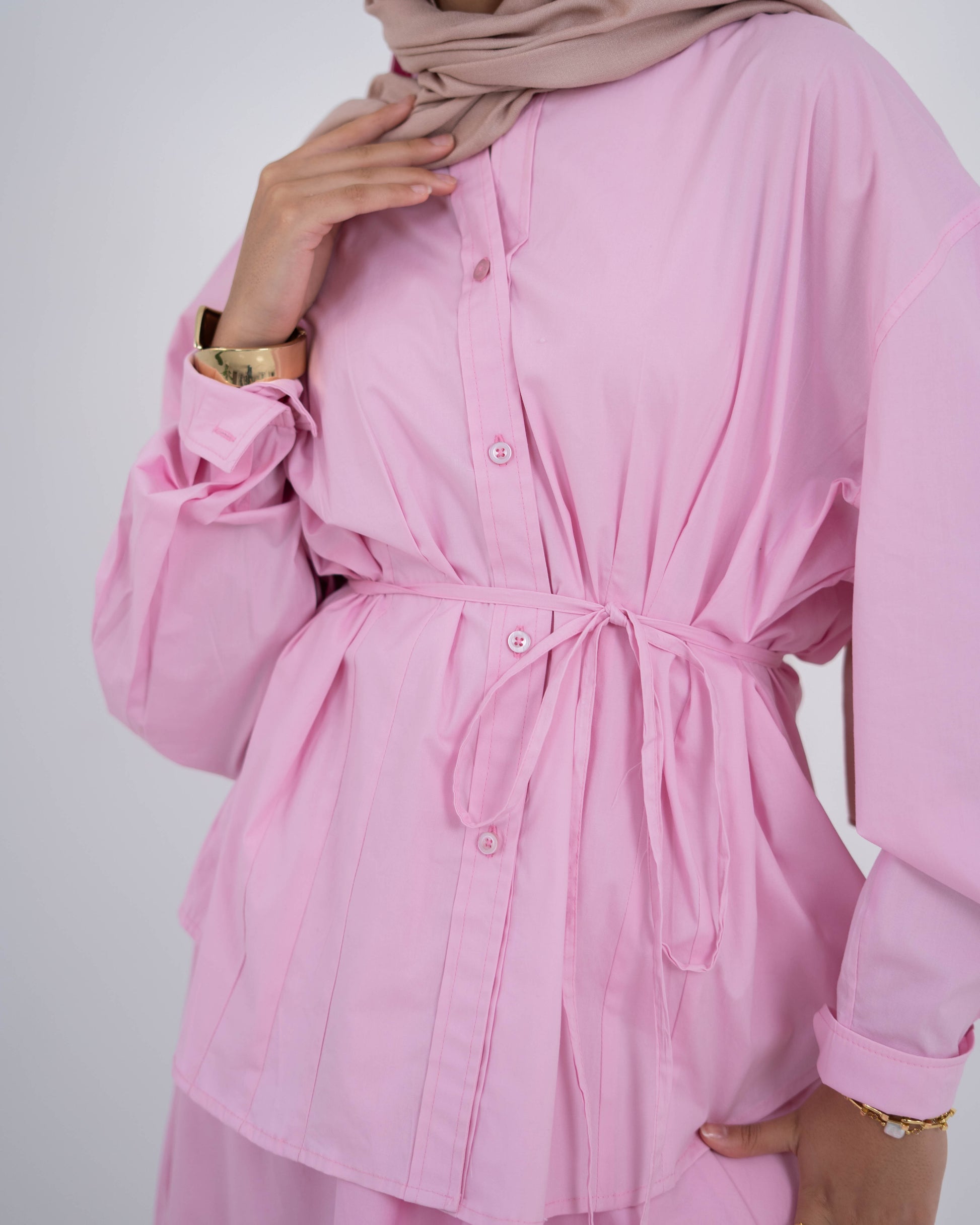 Pleated Detail Shirt -Pink