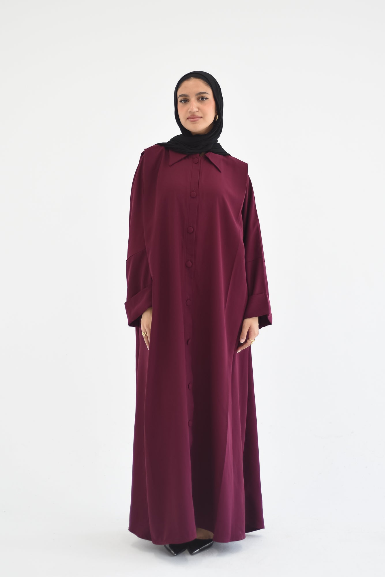 Edged Shoulder Abaya - Burghundy