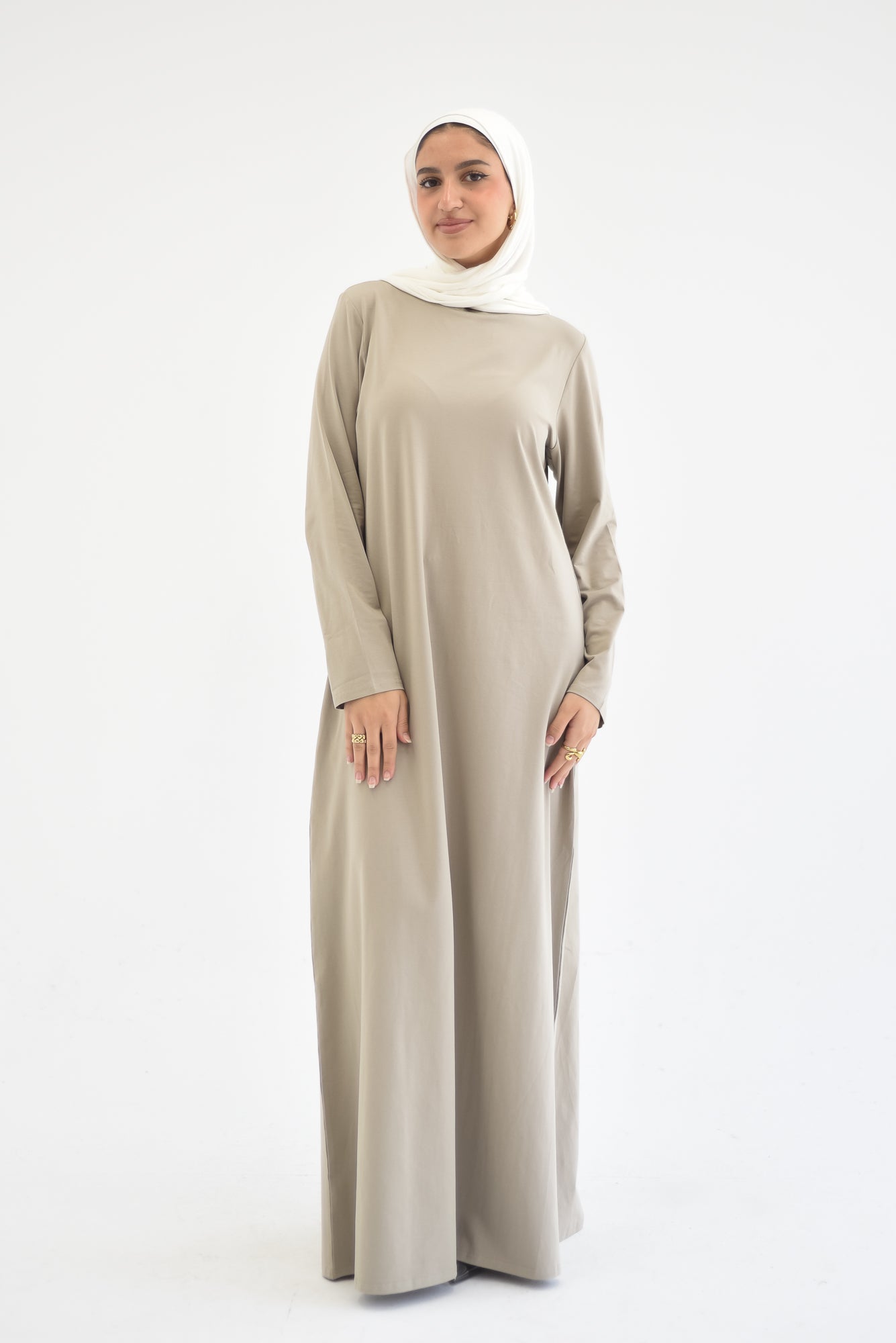 Amarican Long Cotton Dress-Beige