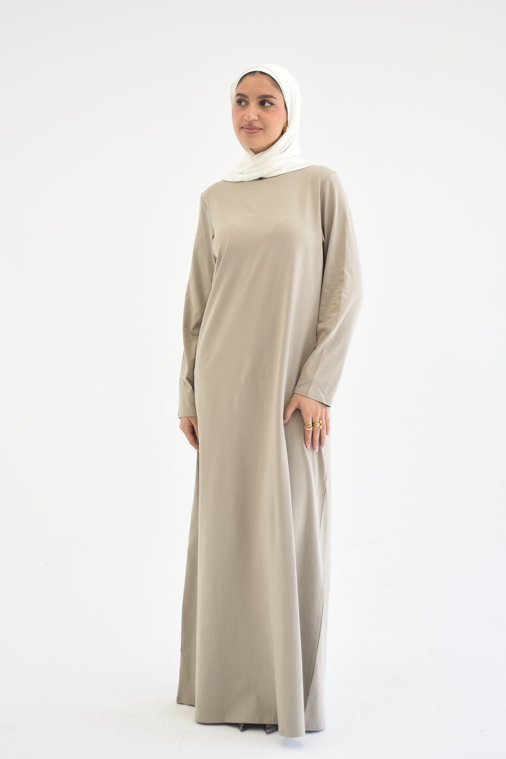 Amarican Long Cotton Dress-Beige