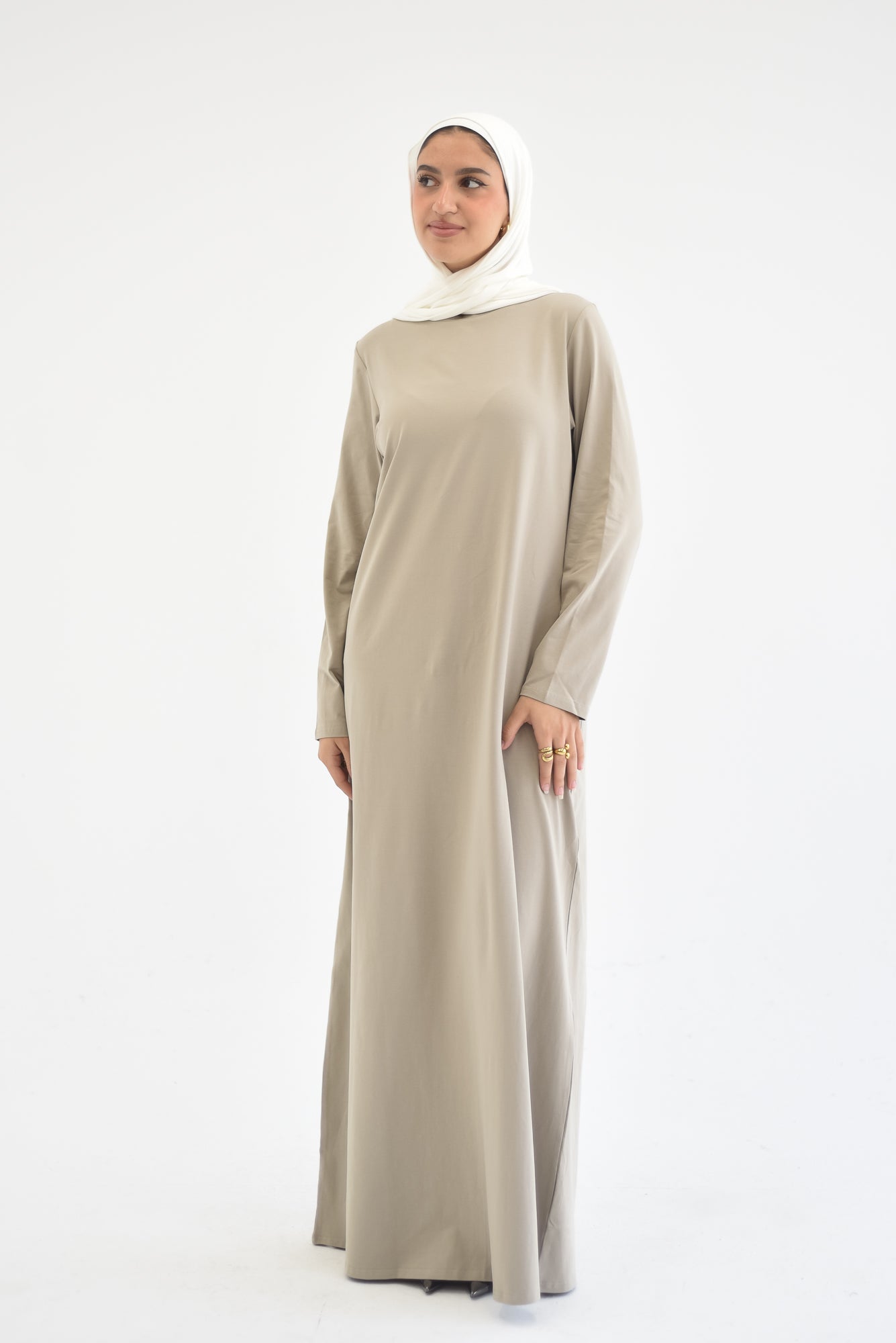 Amarican Long Cotton Dress-Beige