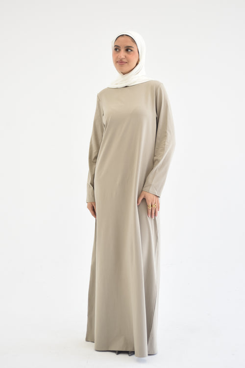 Amarican Long Cotton Dress-Beige