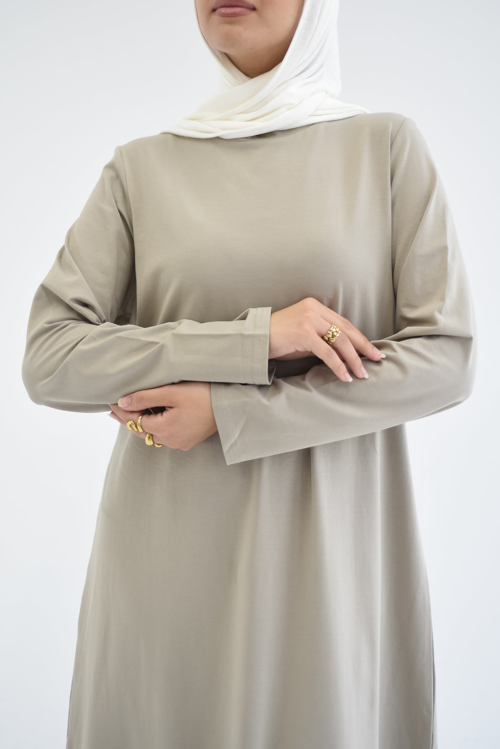 Amarican Long Cotton Dress-Beige