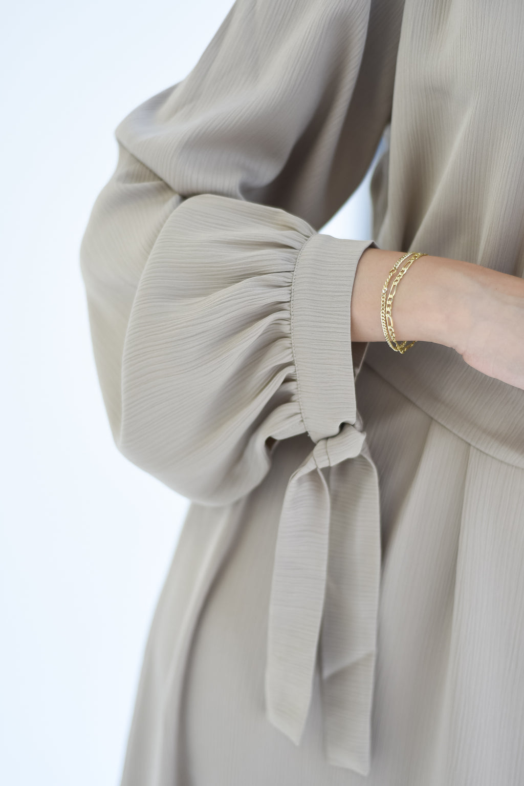 Drawstring Sleeves Satin Dress - Grey
