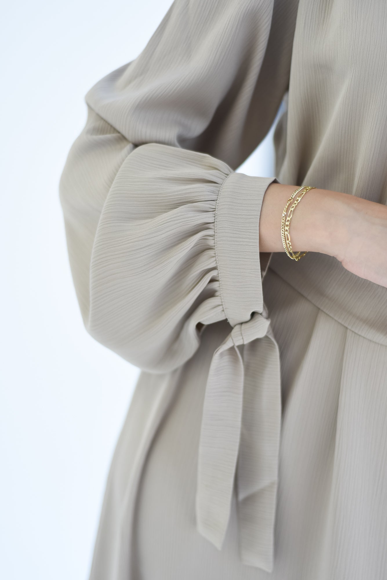 Drawstring Sleeves Satin Dress - Grey