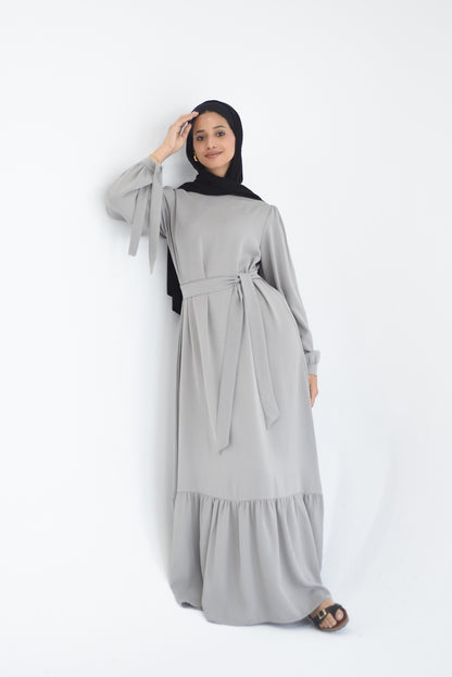Drawstring Sleeves Satin Dress - Grey