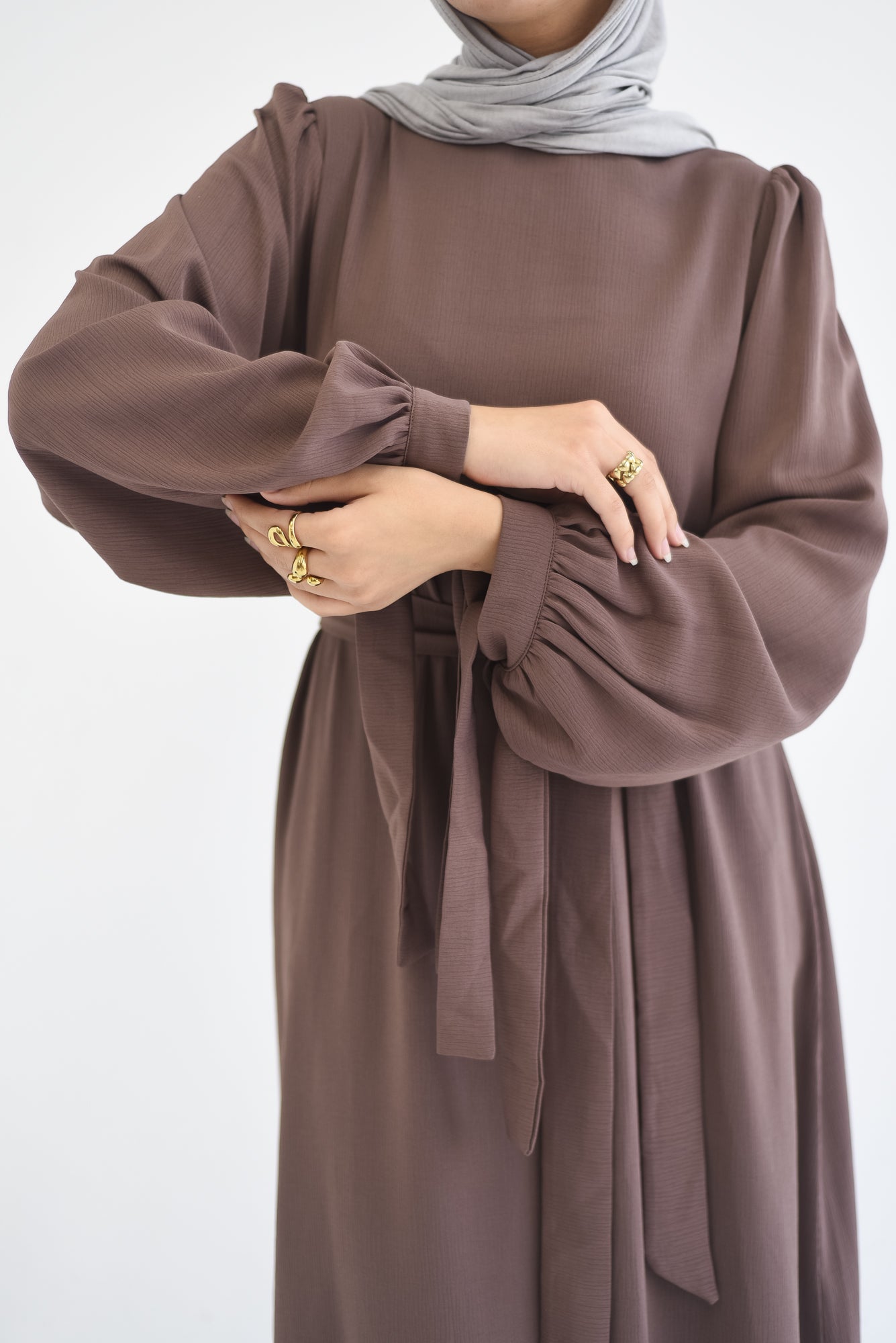 Drawstring Sleeves Satin Dress - Toby