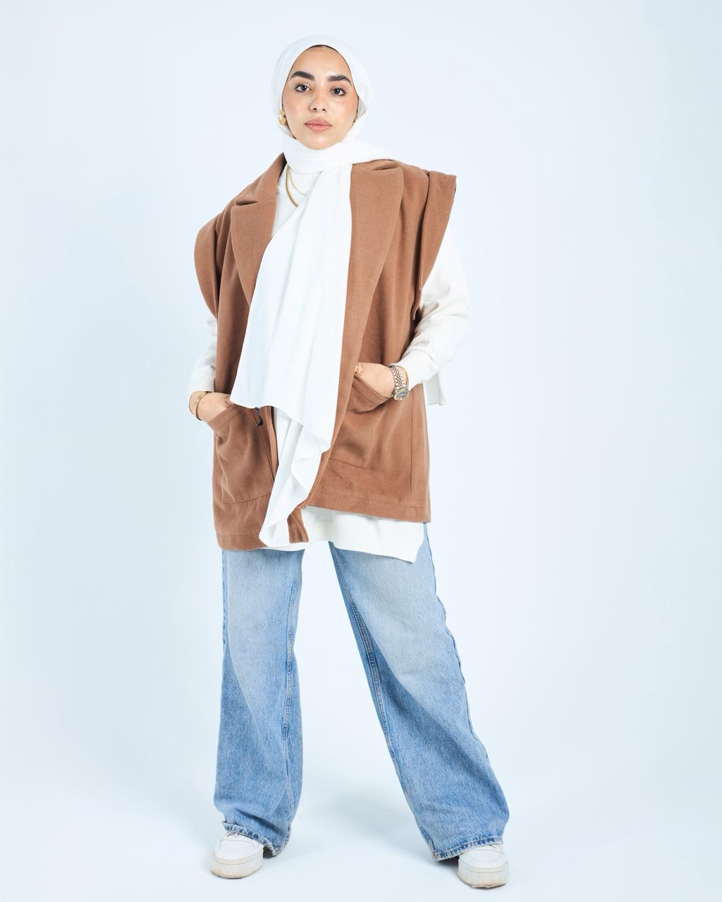 Sleeveless Coat -Brown