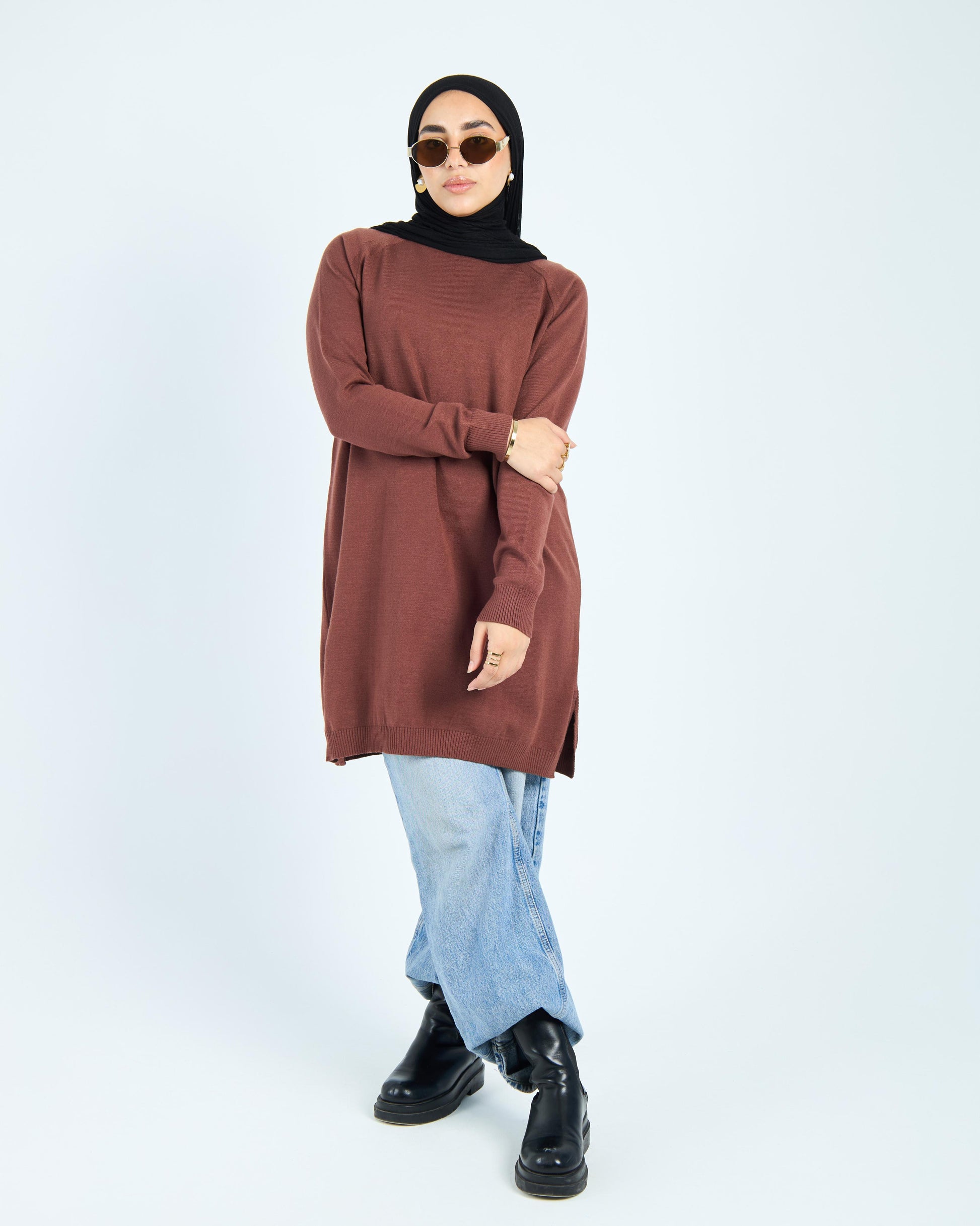 Long Basic Pullover- Brown