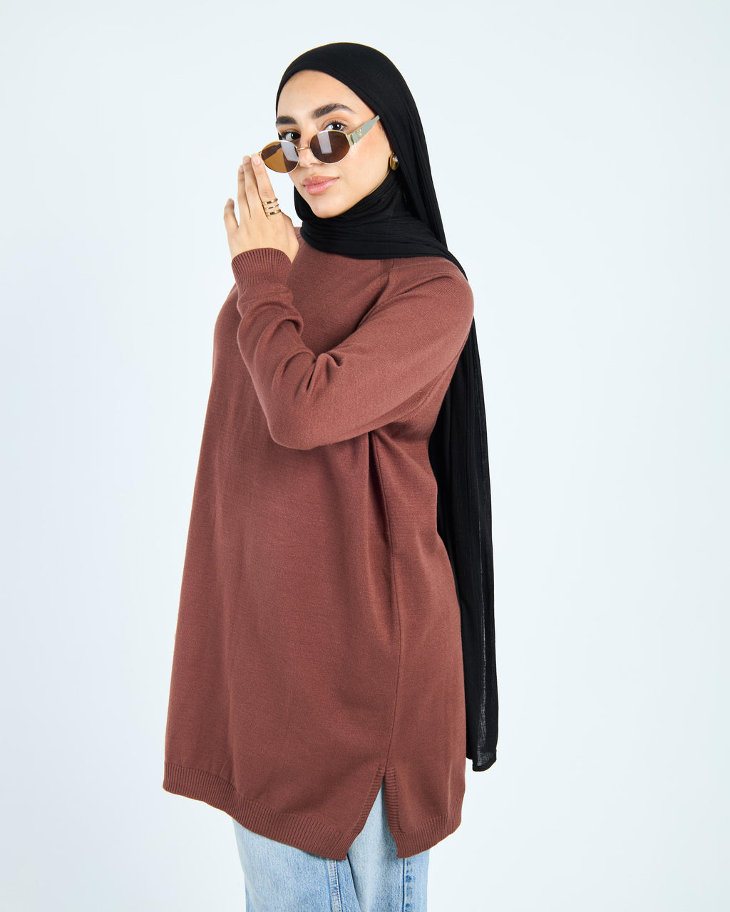 Long Basic Pullover- Brown